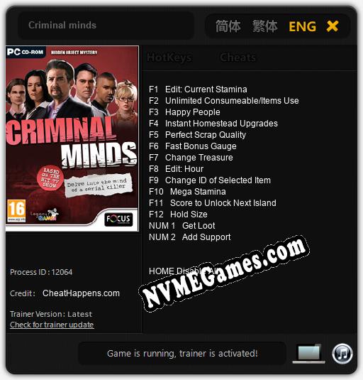 Criminal minds: Trainer +14 [v1.5]