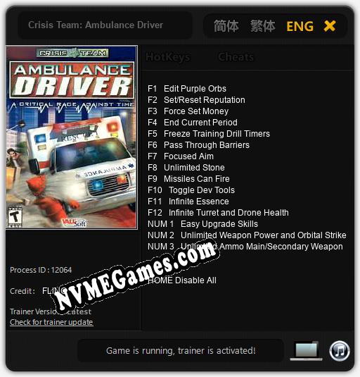 Treinador liberado para Crisis Team: Ambulance Driver [v1.0.7]