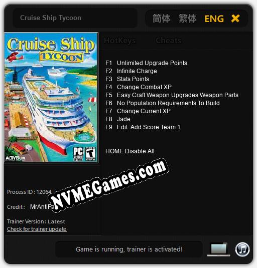 Cruise Ship Tycoon: Treinador (V1.0.22)