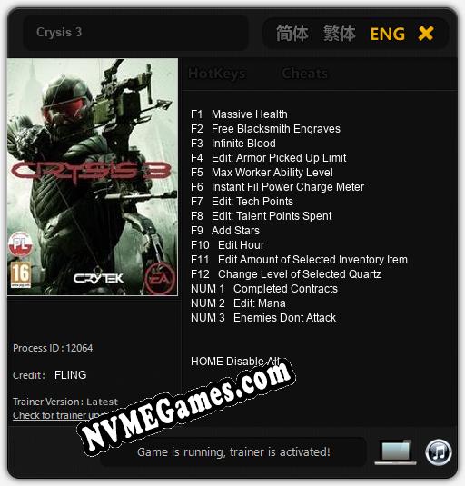 Crysis 3: Treinador (V1.0.85)