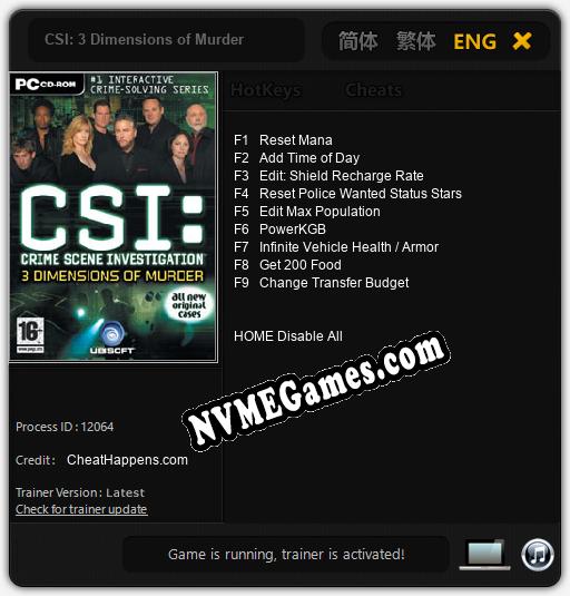 CSI: 3 Dimensions of Murder: Cheats, Trainer +9 [CheatHappens.com]