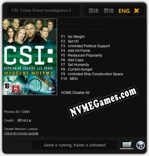 Treinador liberado para CSI: Crime Scene Investigation 2 Dark Motives [v1.0.7]