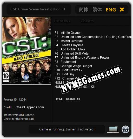 CSI: Crime Scene Investigation: Hard Evidence: Trainer +14 [v1.7]