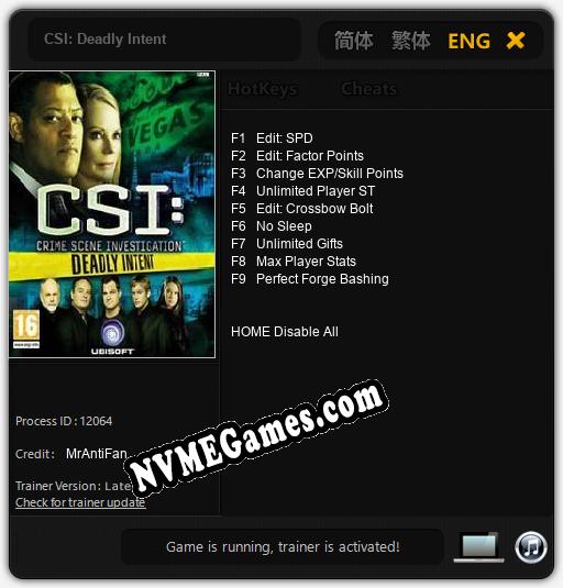 CSI: Deadly Intent: Treinador (V1.0.25)