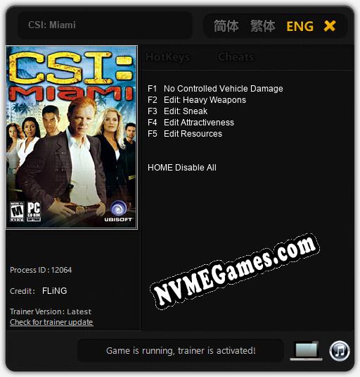 Treinador liberado para CSI: Miami [v1.0.8]