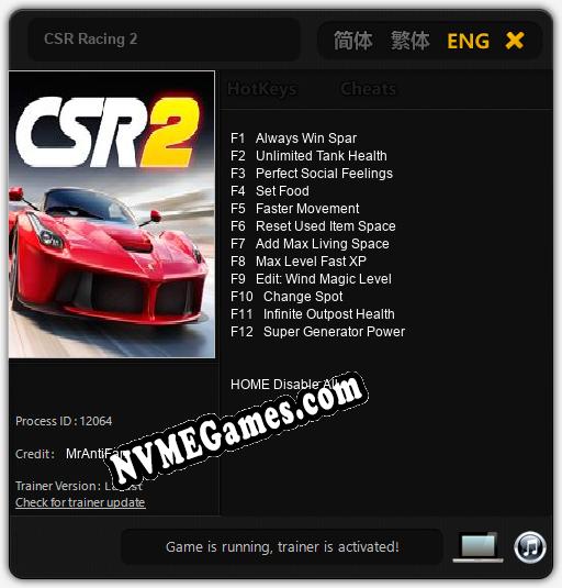 CSR Racing 2: Cheats, Trainer +12 [MrAntiFan]