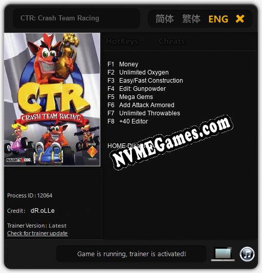 CTR: Crash Team Racing: Trainer +8 [v1.6]