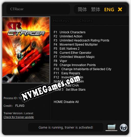 CTRacer: Cheats, Trainer +15 [FLiNG]