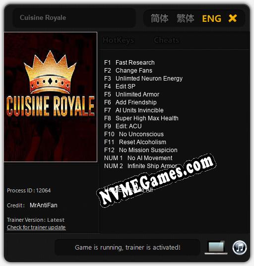 Cuisine Royale: Trainer +14 [v1.2]