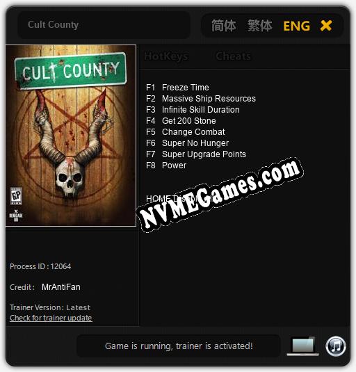 Treinador liberado para Cult County [v1.0.7]