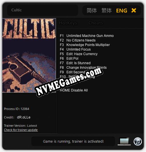 Cultic: Cheats, Trainer +10 [dR.oLLe]