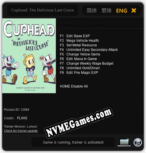 Cuphead: The Delicious Last Course: Treinador (V1.0.6)