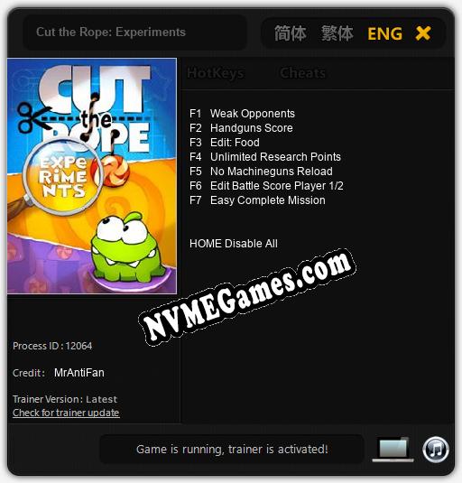 Cut the Rope: Experiments: Cheats, Trainer +7 [MrAntiFan]