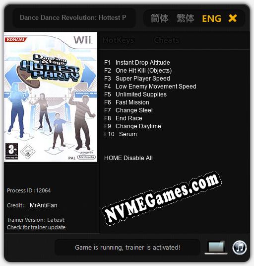 Treinador liberado para Dance Dance Revolution: Hottest Party [v1.0.1]