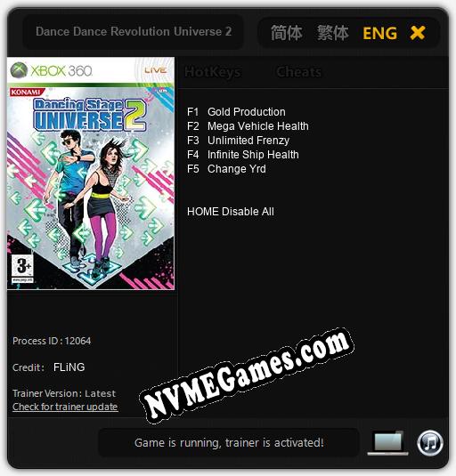 Dance Dance Revolution Universe 2: Treinador (V1.0.93)