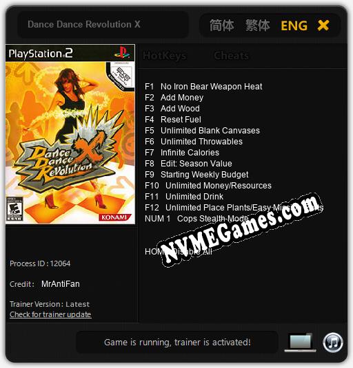 Treinador liberado para Dance Dance Revolution X [v1.0.1]