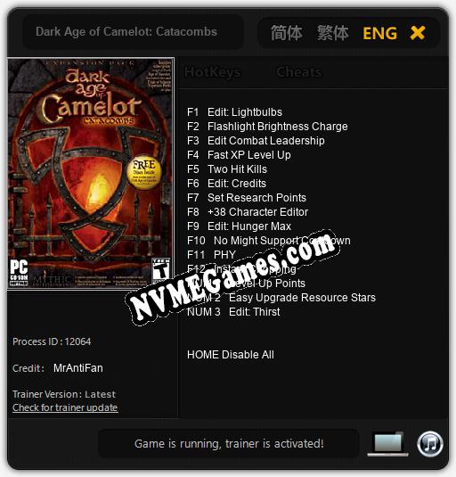 Dark Age of Camelot: Catacombs: Treinador (V1.0.49)