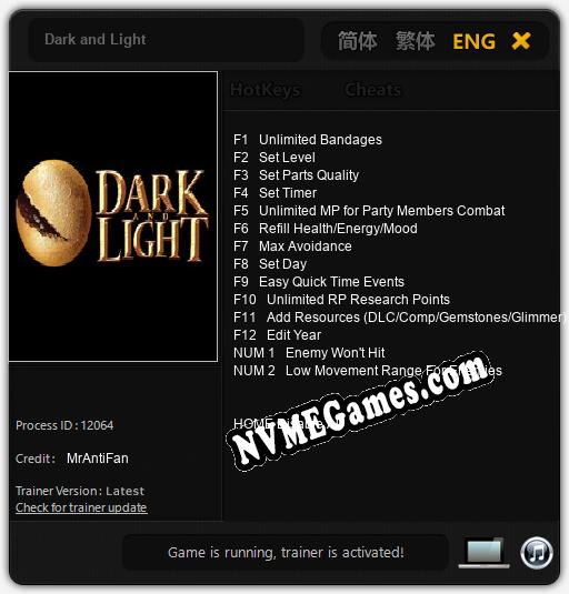 Dark and Light: Trainer +14 [v1.8]