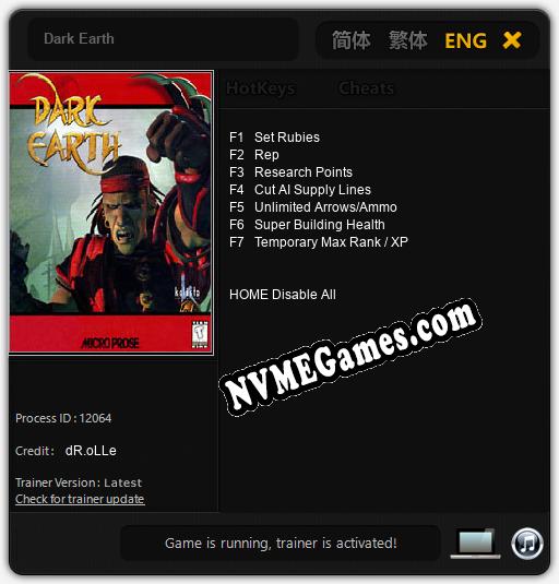 Dark Earth: Trainer +7 [v1.2]
