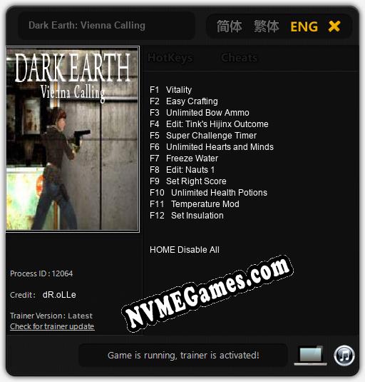 Dark Earth: Vienna Calling: Trainer +12 [v1.7]