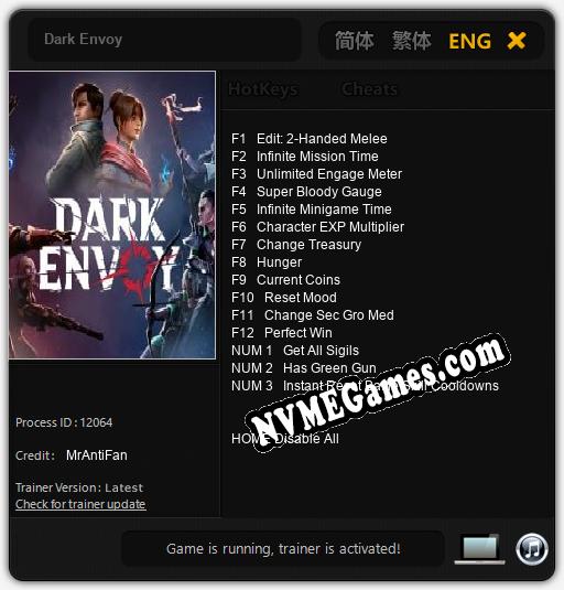 Treinador liberado para Dark Envoy [v1.0.5]