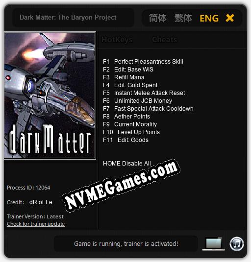 Dark Matter: The Baryon Project: Trainer +11 [v1.3]