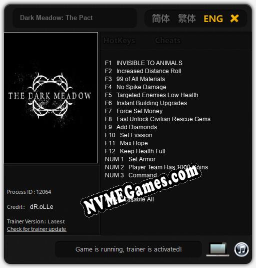 Treinador liberado para Dark Meadow: The Pact [v1.0.3]