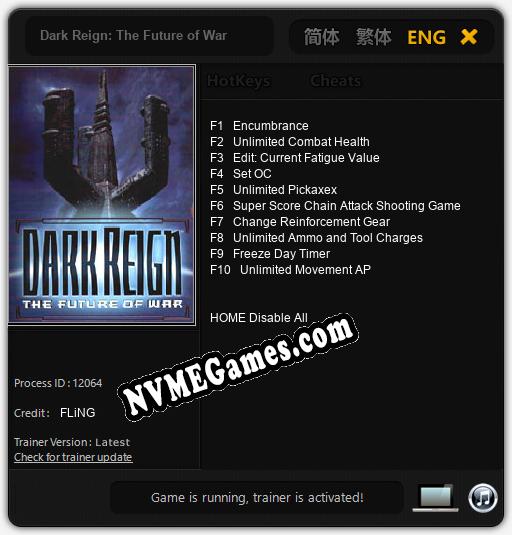 Dark Reign: The Future of War: Treinador (V1.0.3)