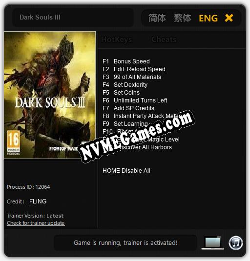 Treinador liberado para Dark Souls III [v1.0.2]