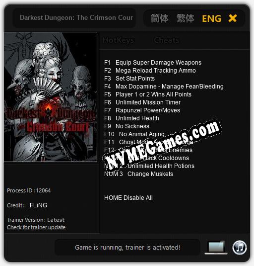 Treinador liberado para Darkest Dungeon: The Crimson Court [v1.0.6]