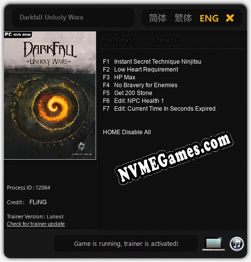 Treinador liberado para Darkfall Unholy Wars [v1.0.3]