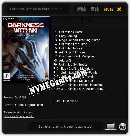 Darkness Within: In Pursuit of Loath Nolder: Trainer +15 [v1.9]