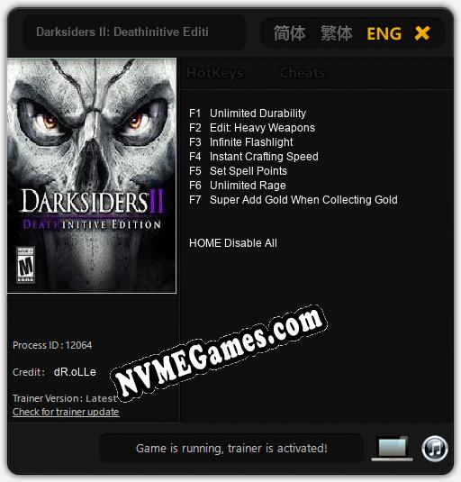 Treinador liberado para Darksiders II: Deathinitive Edition [v1.0.6]