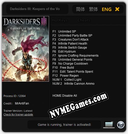 Darksiders III: Keepers of the Void: Trainer +14 [v1.3]