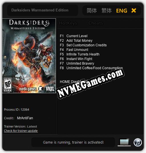 Treinador liberado para Darksiders Warmastered Edition [v1.0.9]