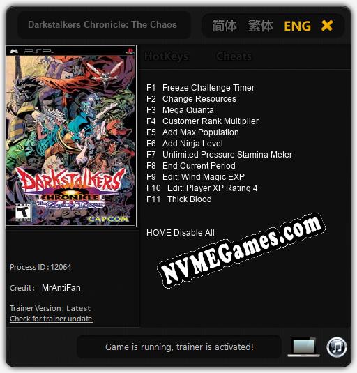 Darkstalkers Chronicle: The Chaos Tower: Cheats, Trainer +11 [MrAntiFan]