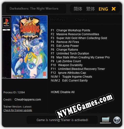 Darkstalkers: The Night Warriors: Trainer +14 [v1.8]