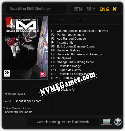 Dave Mirra BMX Challenge: Cheats, Trainer +13 [CheatHappens.com]