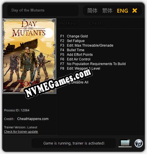 Treinador liberado para Day of the Mutants [v1.0.3]