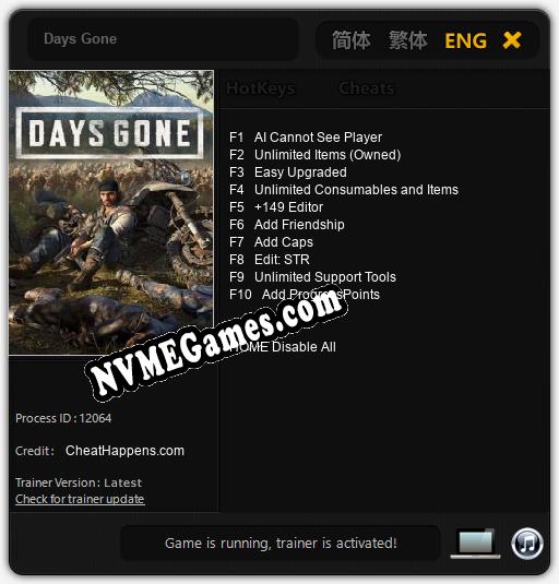 Treinador liberado para Days Gone [v1.0.7]