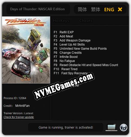 Days of Thunder: NASCAR Edition: Cheats, Trainer +11 [MrAntiFan]