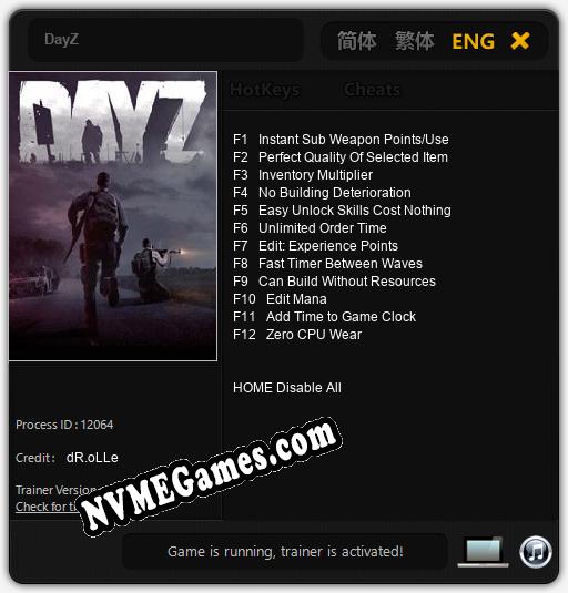 DayZ: Trainer +12 [v1.6]