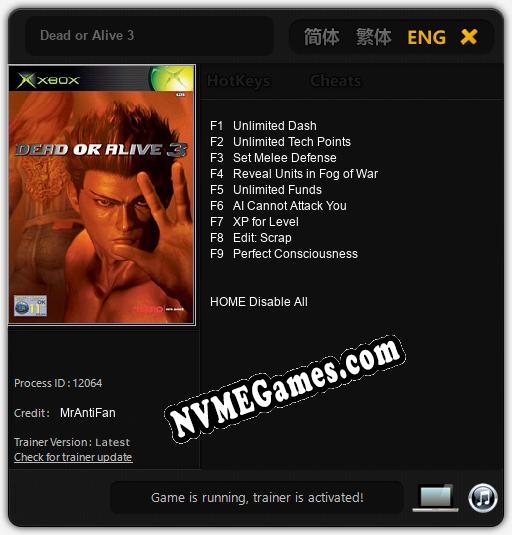 Treinador liberado para Dead or Alive 3 [v1.0.3]