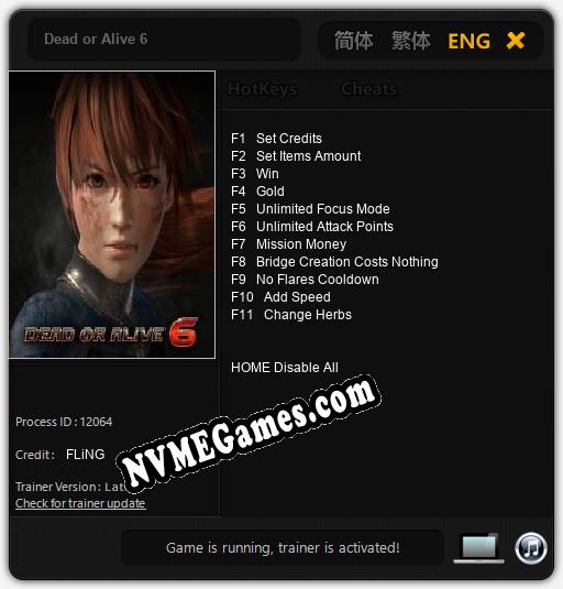 Dead or Alive 6: Treinador (V1.0.51)