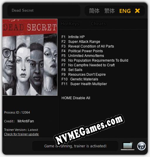 Dead Secret: Cheats, Trainer +11 [MrAntiFan]