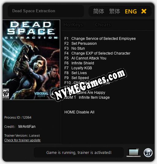 Treinador liberado para Dead Space Extraction [v1.0.9]