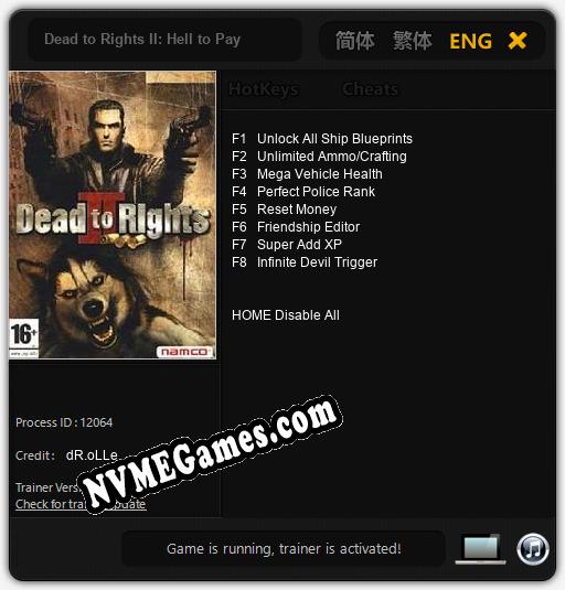 Dead to Rights II: Hell to Pay: Trainer +8 [v1.2]