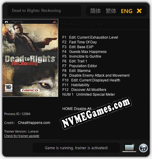 Treinador liberado para Dead to Rights: Reckoning [v1.0.3]