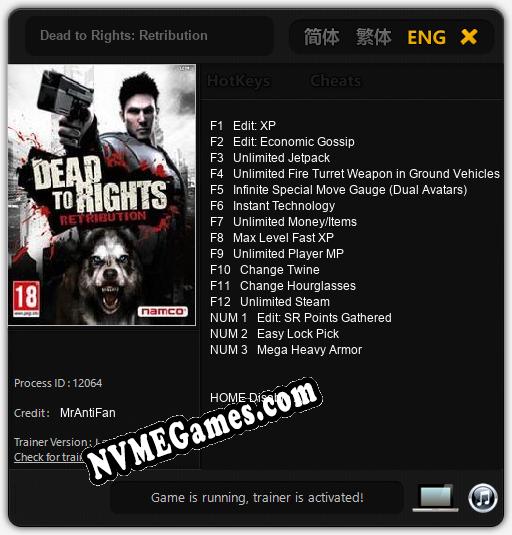 Dead to Rights: Retribution: Cheats, Trainer +15 [MrAntiFan]