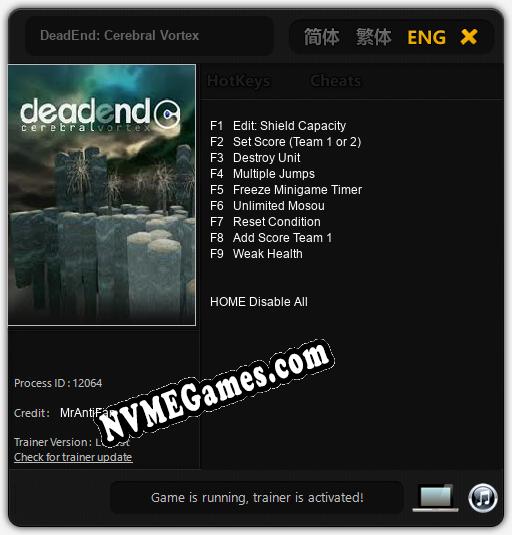 DeadEnd: Cerebral Vortex: Treinador (V1.0.56)